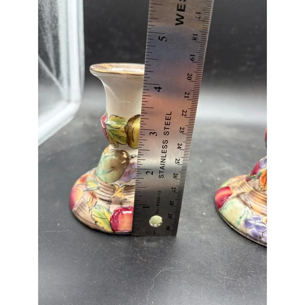 Vintage Ceramic Fruit Harvest Candlestick Holders Pair Hand‎ Painted Decorative